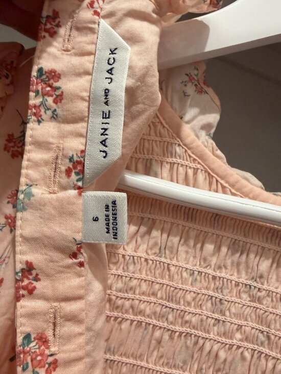 Janie and Jack Pink Smocked Floral Dress Size 6 Puff Sleeve 100% Cotton - Picture 5 of 9